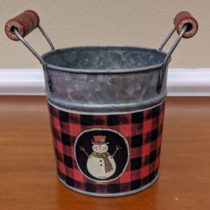 Piper Classics Rustic Snowman Plaid Galvanized Small Tin Bucket Handles